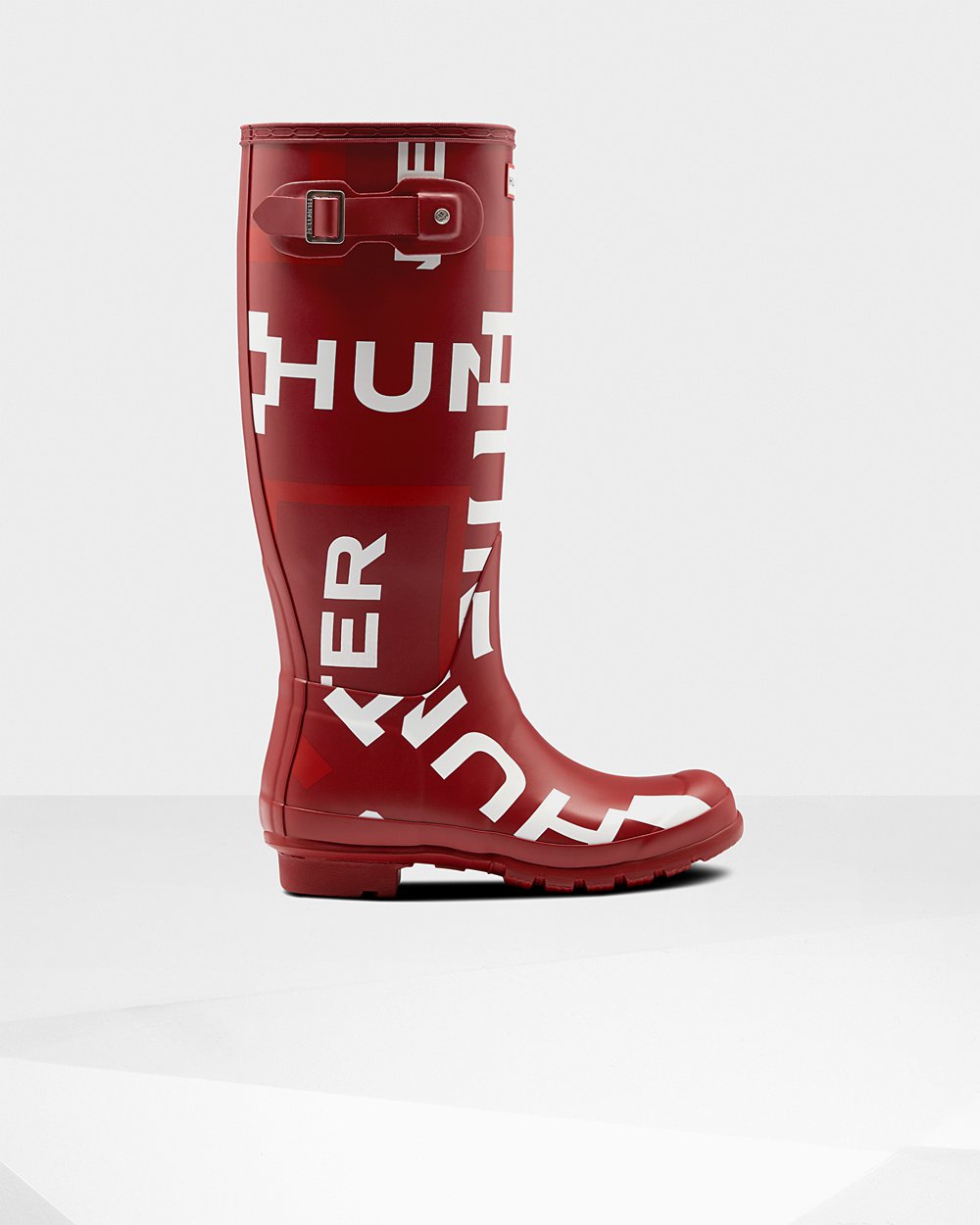 Hunter Mujer Original Exploded Logo - Botas de Lluvia Gris Rojas - 841-DUTLYN